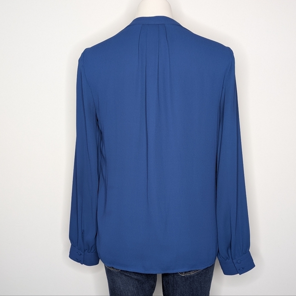 WHBM Blue Slit Neck Long Sleeve Professional Blouse 6 - Picture 5 of 8